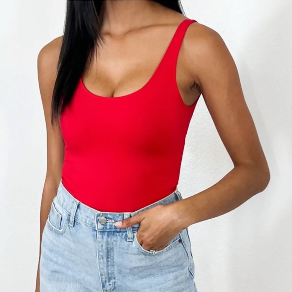 Classy Ponte Tank Bodysuit- Chilli Red
